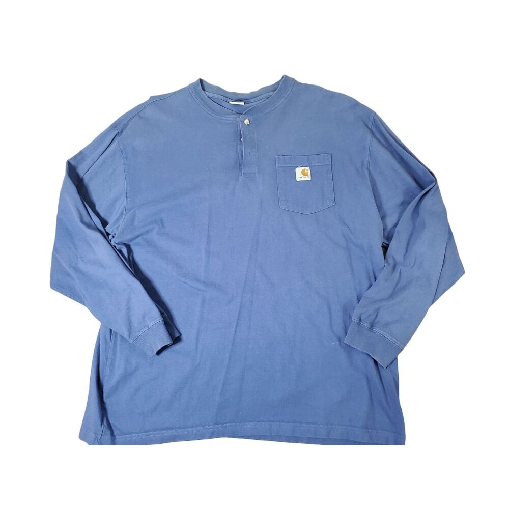 Carhartt Mens Blue Long Sleeve Henley‎ Shirt 2XL 100% Cotton